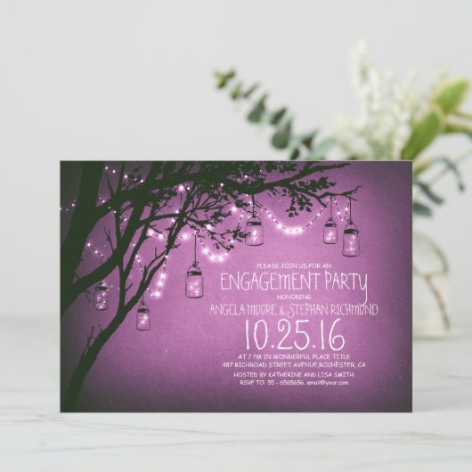 String Lights Mason Jars verlovingsfeest Kaart (Staand voorkant)