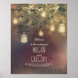 String Lights Mason Jars Weddenschap Welkomstteken Poster