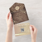 String Lights Monogram Bruiloft QR Code All In One Uitnodiging (Afscheurbaar)