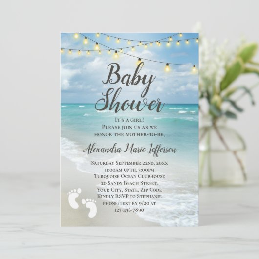 String Lights Mooi Strand Jongen Meisje Baby showe Kaart (Staand voorkant)