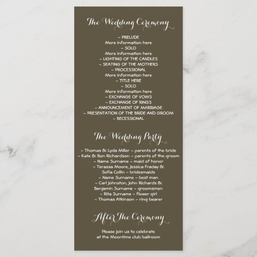 String Lights Moss Tree takken Trouwprogramma's Programmakaart (Achterkant)