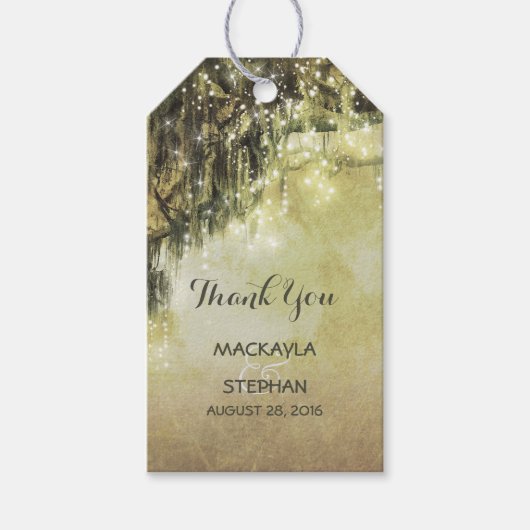 String Lights Mossy Tree takken Bruiloft Cadeaulabel (Voorkant)