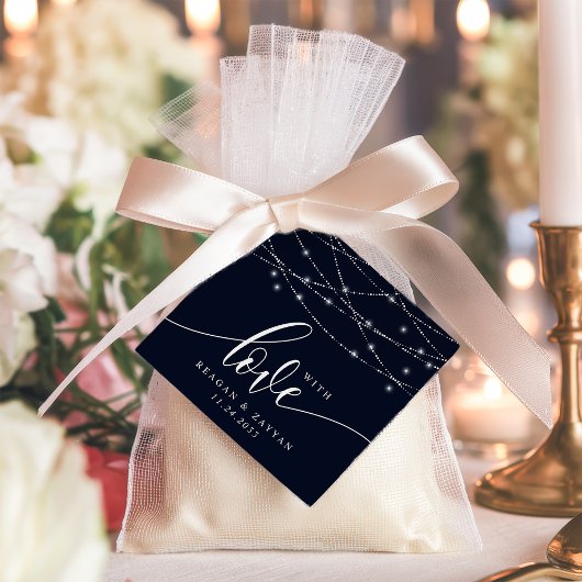 String Lights Navy Blue Elegant Weddenschap met li Bedankjes Labels