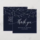 String Lights Navy Blue Elegant Wedding Bedankkaart (Voorkant / Achterkant)