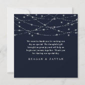 String Lights Navy Blue Elegant Wedding Bedankkaart (Achterkant)