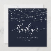 String Lights Navy Blue Elegant Wedding Bedankkaart (Voorkant)