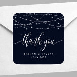 String Lights Navy Blue Elegant Wedding Bedankt Vierkante Sticker<br><div class="desc">String Lights Navy Blue Elegant Wedding Hartelijk dank Sticker</div>