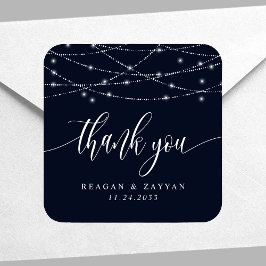 String Lights Navy Blue Elegant Wedding Bedankt Vierkante Sticker