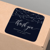 String Lights Navy Blue Elegant Wedding Bedankt Vierkante Sticker