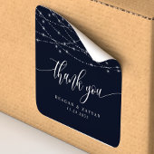 String Lights Navy Blue Elegant Wedding Bedankt Vierkante Sticker