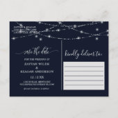 String Lights Navy Blue Photo Save the Date Aankondigingskaart (Achterkant)