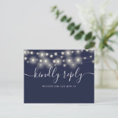 String Lights Navy Blue Song Aanvraag RSVP Briefka Uitnodiging Briefkaart (Staand voorkant)