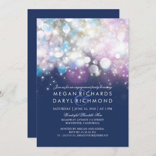 String Lights Navy Engagement Party Kaart (Voorkant / Achterkant)