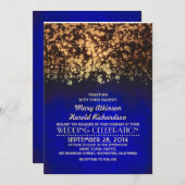 String Lights Navy & Gold  glitter bruiloft Kaart (Voorkant / Achterkant)