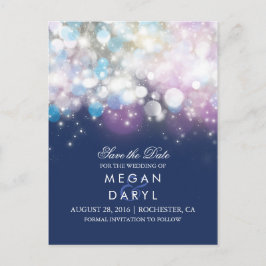 String Lights Navy rustiek Save the Date Aankondigingskaart