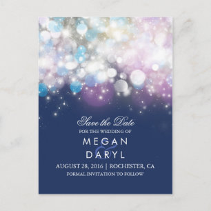 String Lights Navy rustiek Save the Date Aankondigingskaart