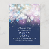 String Lights Navy rustiek Save the Date Aankondigingskaart (Voorkant)