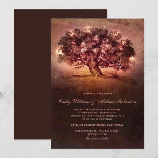 String Lights Oak Tree Country Wedding Kaart (Voorkant / Achterkant)