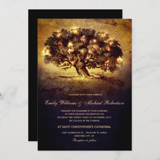  String Lights Oak Tree Country Wedding Kaart (Voorkant / Achterkant)