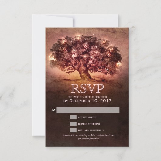 String Lights Oak Tree Country Wedding RSVP (Voorkant)