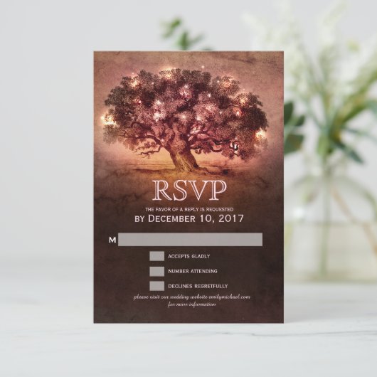 String Lights Oak Tree Country Wedding RSVP (Staand voorkant)
