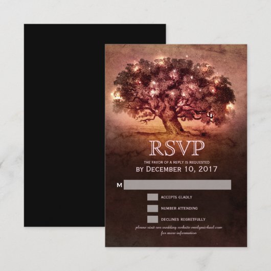 String Lights Oak Tree Country Wedding RSVP Kaartje (Voorkant / Achterkant)