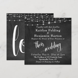 String Lights op Chalkboard Typografie Trouwen Kaart