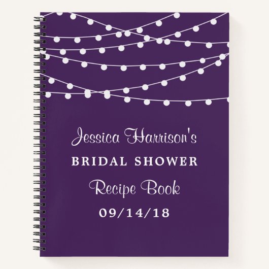 String Lights op Paars Vrijgezellenfeest Recipe Notitieboek (Voorkant)