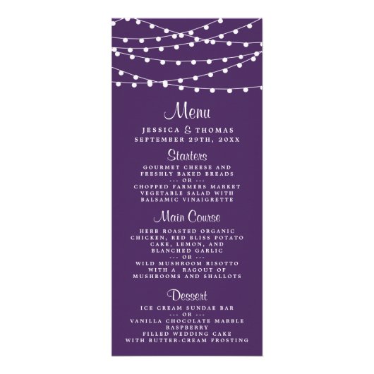 String Lights op Paarse bruiloft menu (Voorkant)