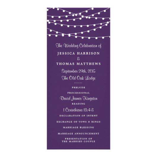 String Lights op Paarse bruiloft programma (Voorkant)