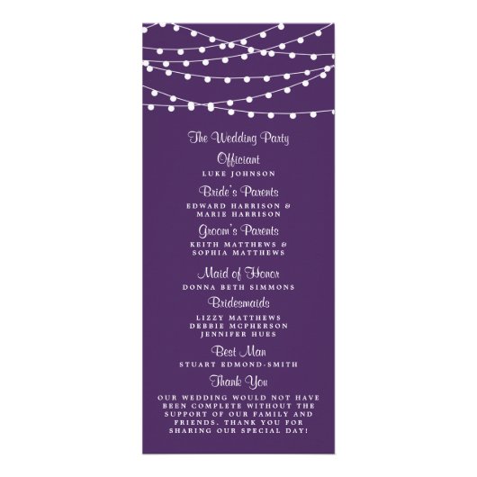 String Lights op Paarse bruiloft programma (Achterkant)