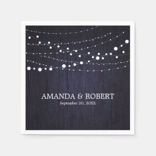 String Lights op Rustic Wood Wedding Blue Servet