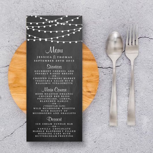 String Lights op schoolbord Wedding Menu