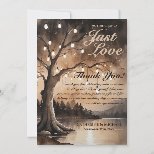 String Lights op Tree Romantic Country Wedding Bedankkaart (Voorkant)