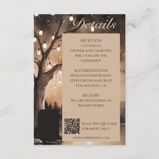 String Lights op Tree Romantic Country Wedding Informatiekaartje (Voorkant)