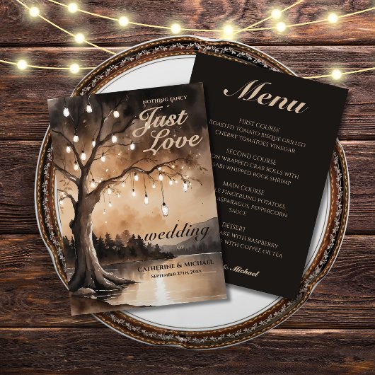 String Lights op Tree Romantic Country Wedding Menu