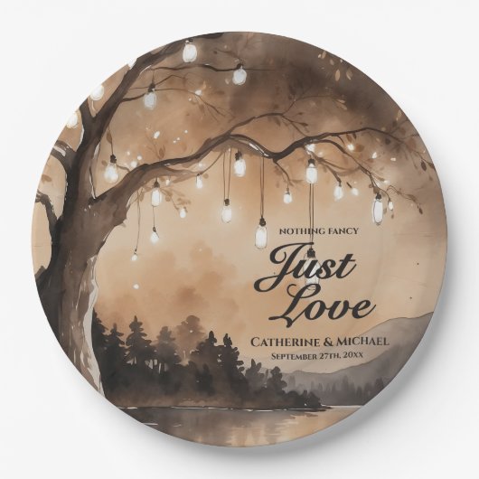 String Lights op Tree Romantic Country Wedding Papieren Bordje (Voorkant)