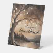 String Lights op Tree Romantic Country Wedding Reclamebord Met Voetstuk (Voorkant)