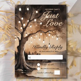 String Lights op Tree Romantic Country Wedding RSVP Kaartje