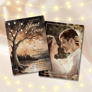 String Lights op Tree Romantic Country Wedding Save The Date