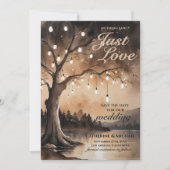 String Lights op Tree Romantic Country Wedding Save The Date (Voorkant)