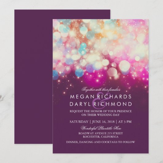 String Lights Paarse bruiloft Kaart (Voorkant / Achterkant)