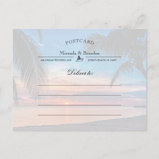 String Lights Palm Beach Bruiloft Bewaar de datum Aankondigingskaart (Achterkant)