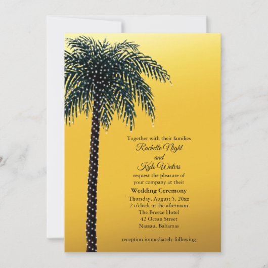 String Lights Palm Tree Golden Wedding Uitnodiging (Voorkant)