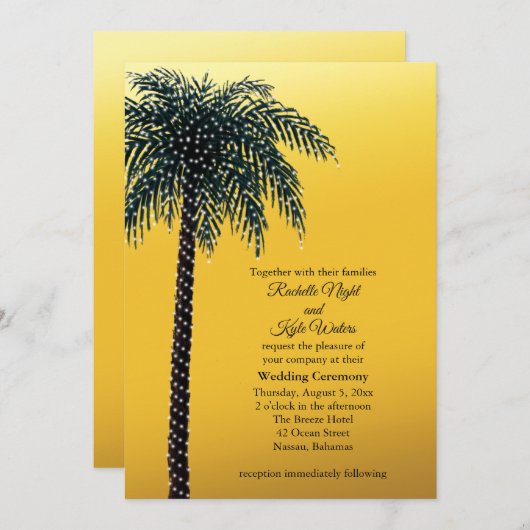 String Lights Palm Tree Golden Wedding Uitnodiging (Voorkant / Achterkant)