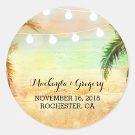 String Lights Palmen Strand Sunset Bruiloft Sticke Ronde Sticker