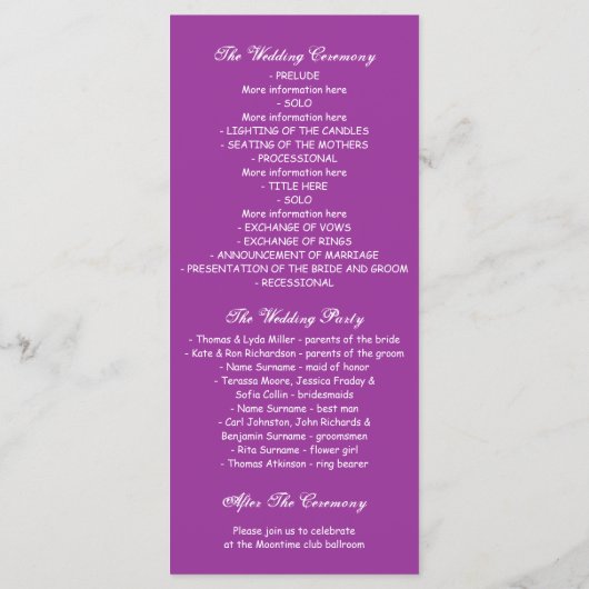 String Lights Palms Beach Paarse huwelijksprogramm Programmakaart (Achterkant)