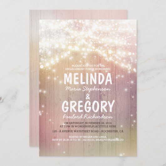 String Lights Pastel Rustic Barn Engagement Party Kaart (Voorkant / Achterkant)