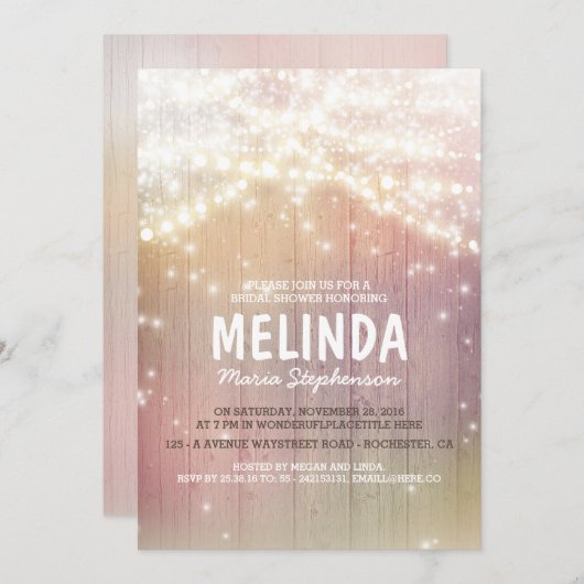 String Lights Pastel Rustic Barn Vrijgezellenfeest Kaart (Voorkant / Achterkant)