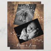 String Lights | Peace & Love Christmas Photo Wood Feestdagenkaart (Voorkant / Achterkant)